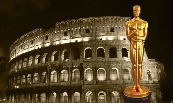 Roma il Colosseo e una statuina dell'Oscar 