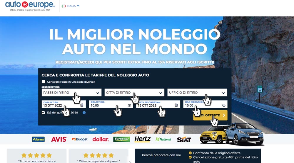 Home page di Auto Europe