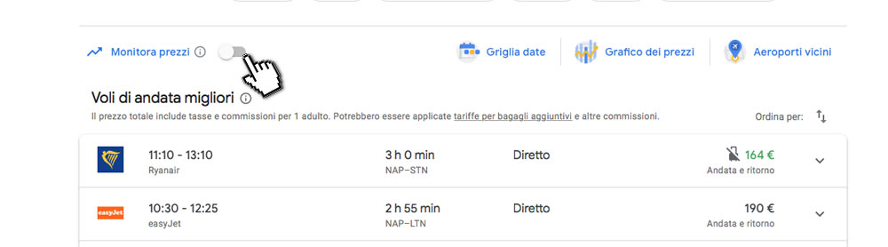 Attivare monitoraggio voli